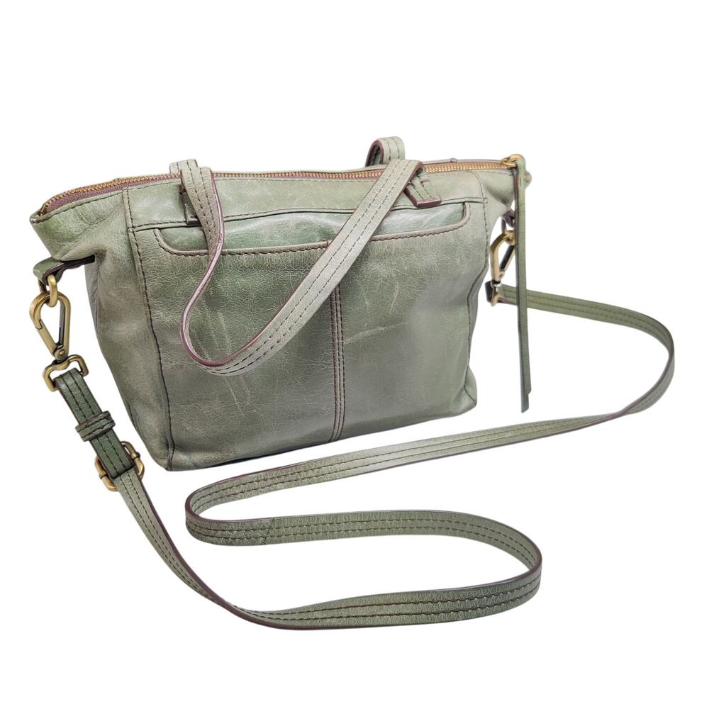 Hobo Sage Green Leather Medium Crossbody Satchel Bag Boho Rectangle Purse